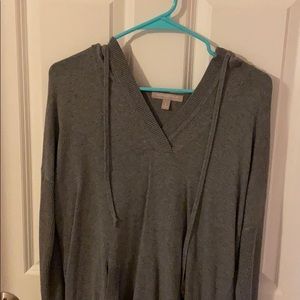 Grey hooded v neck sweater